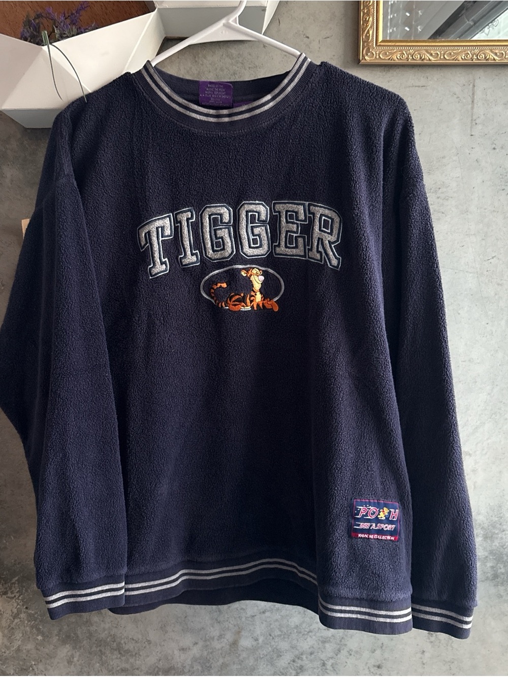 Disney Navy Tigger Crewneck Sweater with Stripe Trim